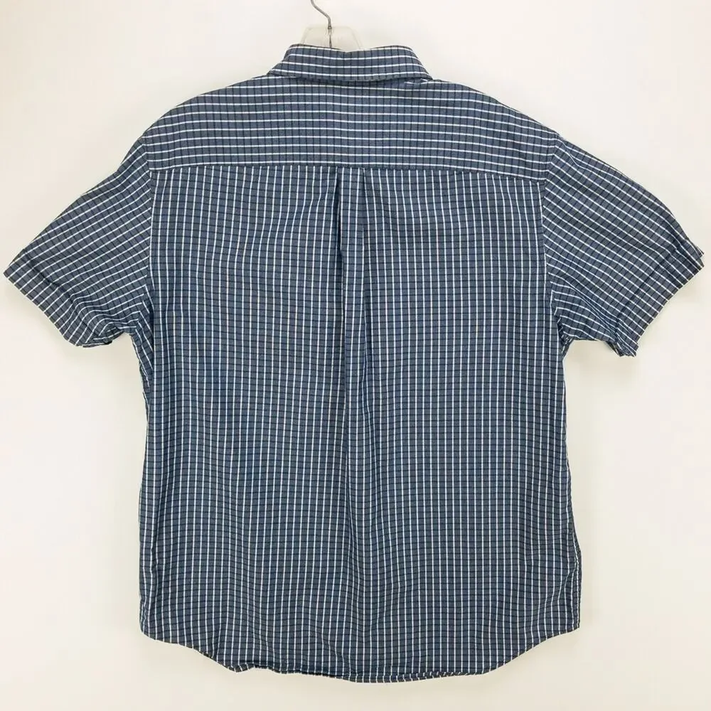 Banana Republic Short Sleeve Button-Up Shirts Men's Large 16 Lot of 2 Check Blue